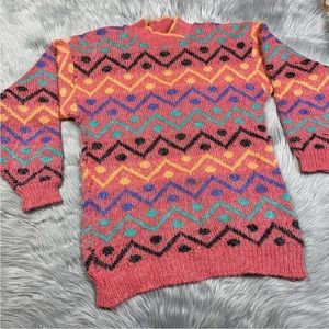 Vintage 80s Geo Chevron Dot Acrylic Nylon Sweater